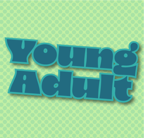 The words Young Adult in dark blue with a light green background